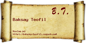 Baksay Teofil névjegykártya